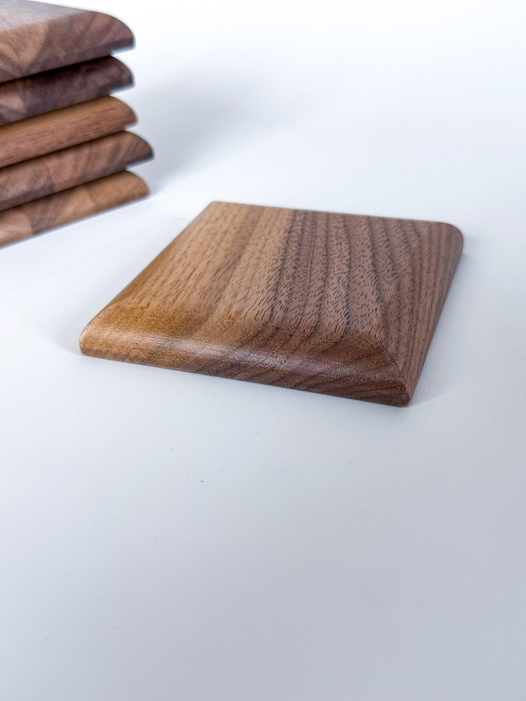 Pillowed Edge Solid Wood Coasters – Set of 6 | Walnut or White Oak