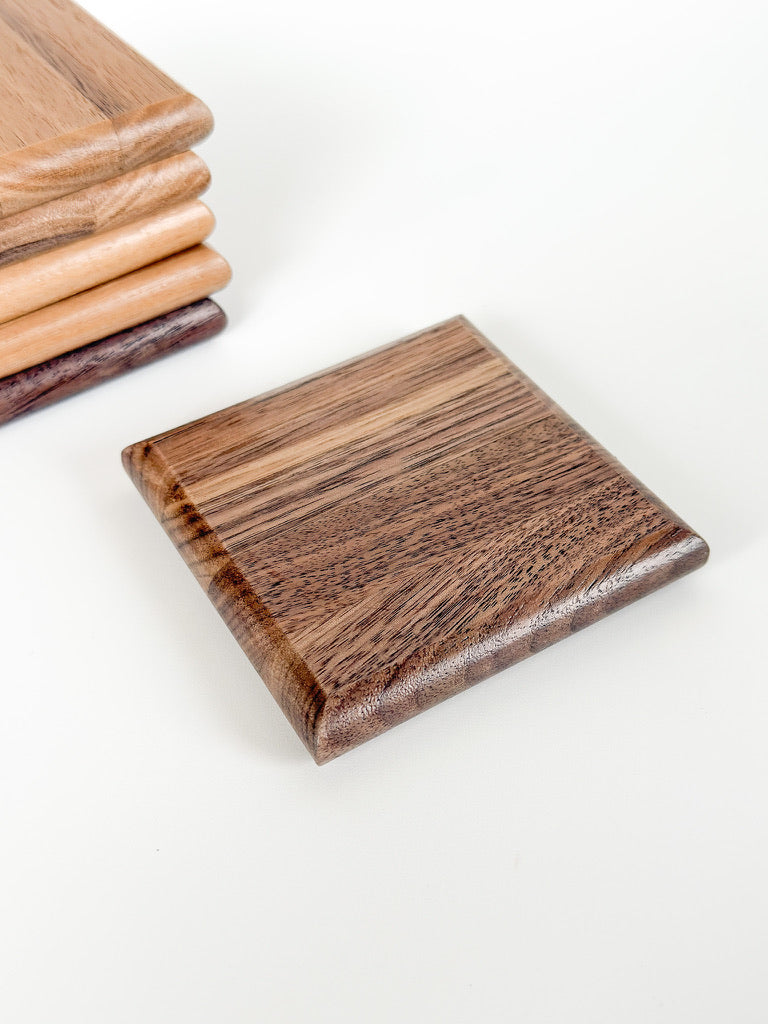Rounded Edge Solid Wood Coasters – Set of 6