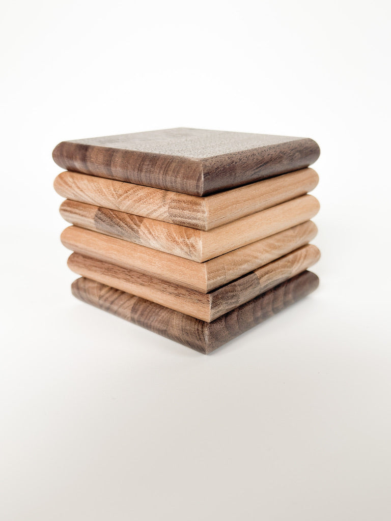 Rounded Edge Solid Wood Coasters – Set of 6