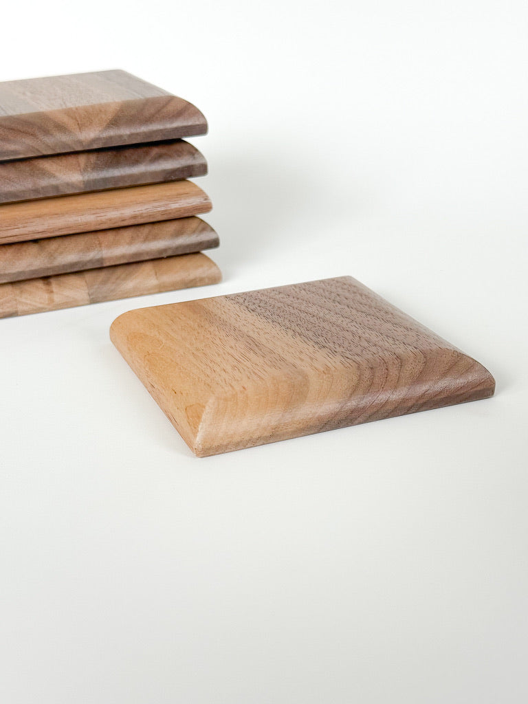 Pillowed Edge Solid Wood Coasters – Set of 6 | Walnut or White Oak