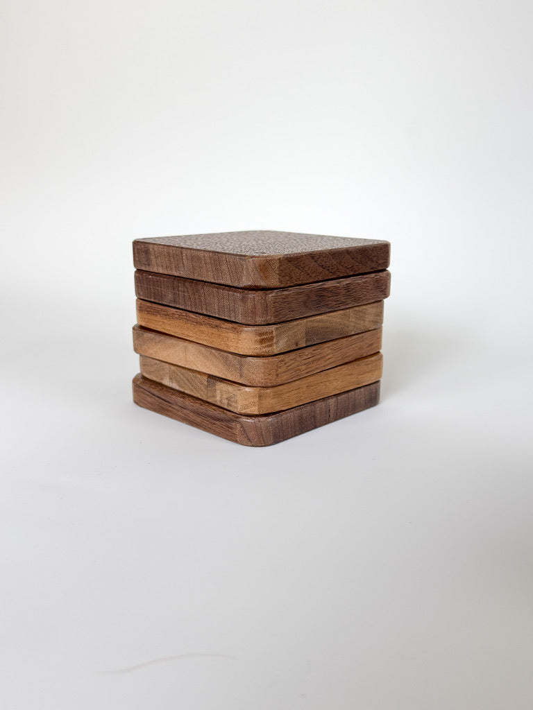 Softly Rounded Edge Solid Wood Coasters – Set of 6
