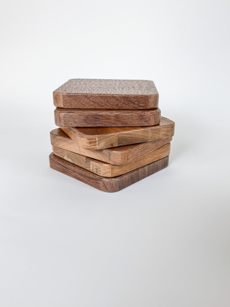 Softly Rounded Edge Solid Wood Coasters – Set of 6