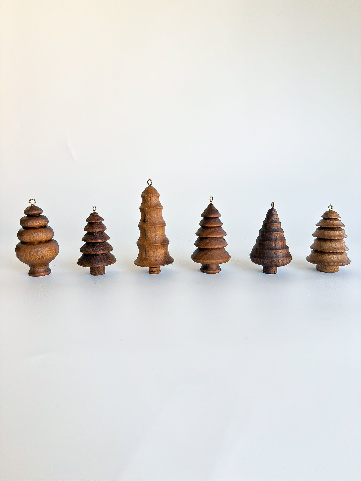 Hand-Turned Walnut & Rosewood Ornaments — Set of 7