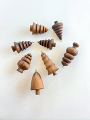 Hand-Turned Walnut & Rosewood Ornaments — Set of 7