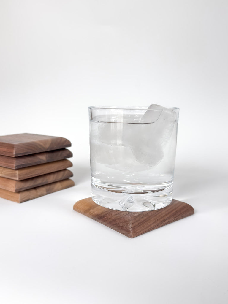 Pillowed Edge Solid Wood Coasters – Set of 6 | Walnut or White Oak