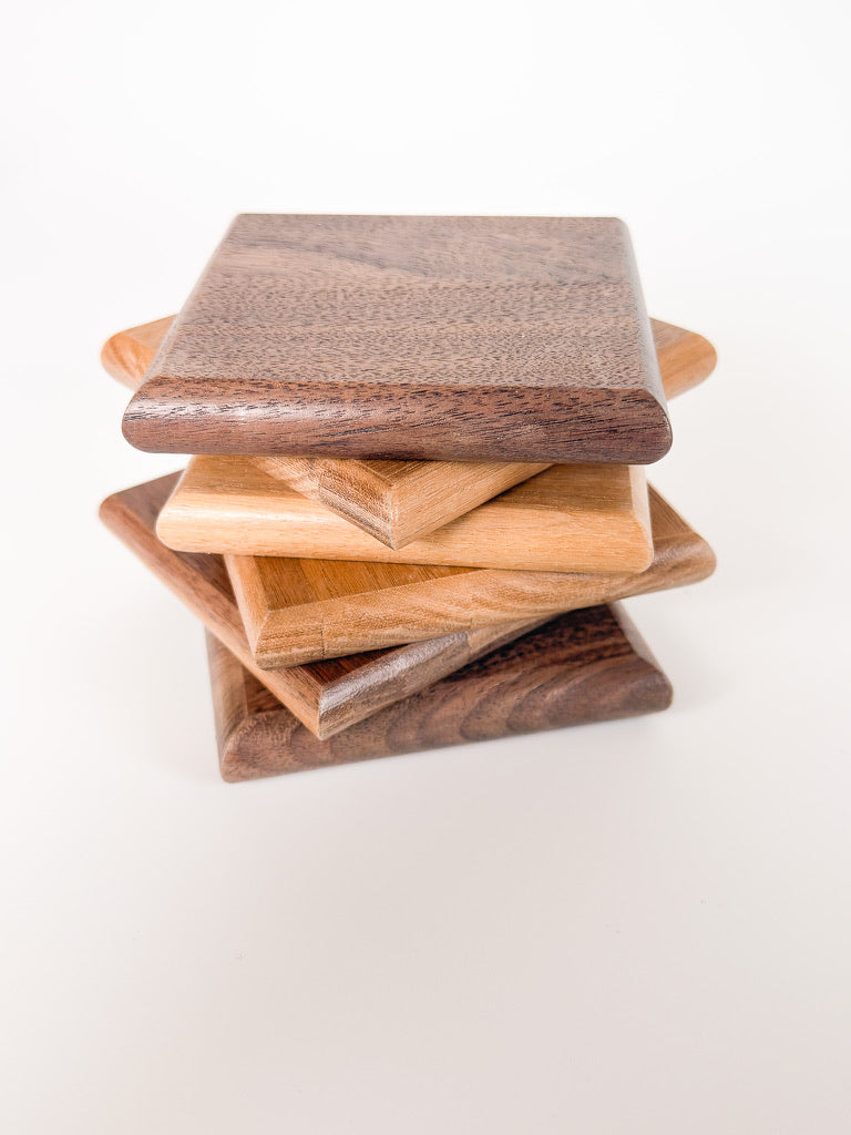 Rounded Edge Solid Wood Coasters – Set of 6
