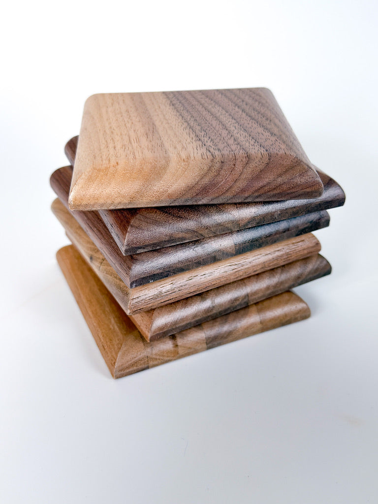 Pillowed Edge Solid Wood Coasters – Set of 6 | Walnut or White Oak