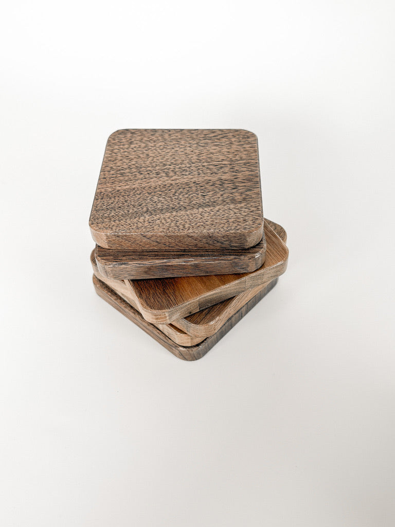 Softly Rounded Edge Solid Wood Coasters – Set of 6