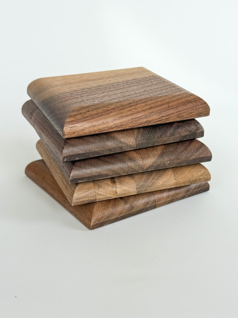 Pillowed Edge Solid Wood Coasters – Set of 6 | Walnut or White Oak