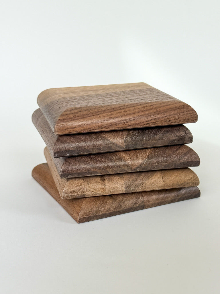 Pillowed Edge Solid Wood Coasters – Set of 6 | Walnut or White Oak